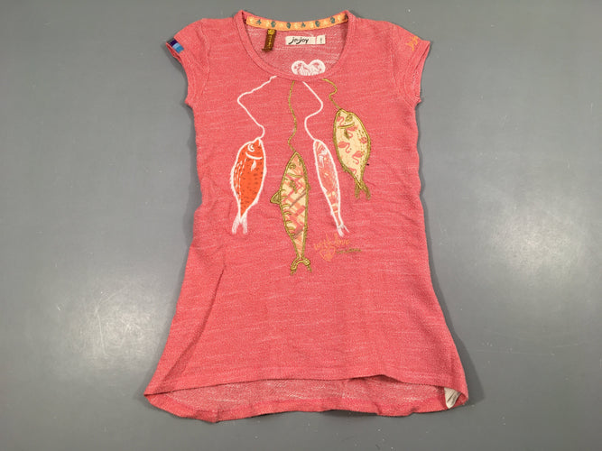 Tunique m.c rose chiné poissons, moins cher chez Petit Kiwi