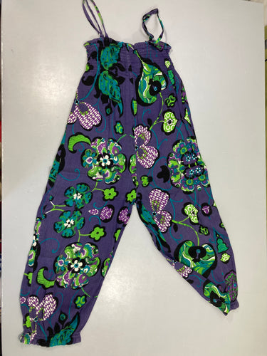Combinaison fluide mauve motifs vert 100%coton, moins cher chez Petit Kiwi