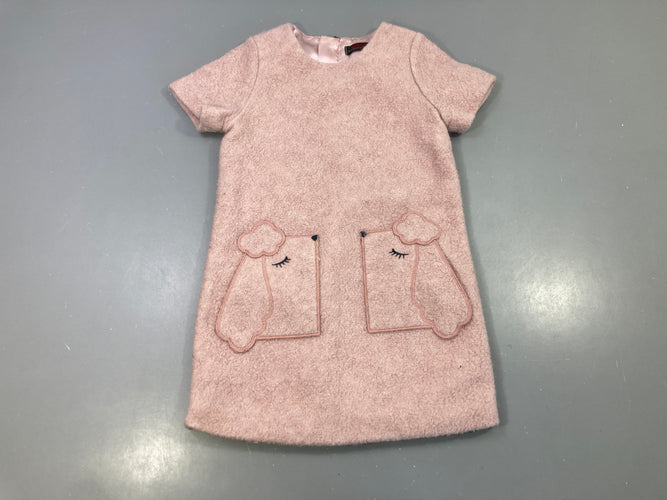 Robe m.c rose 32% laine bouclée poches chien brodées, moins cher chez Petit Kiwi