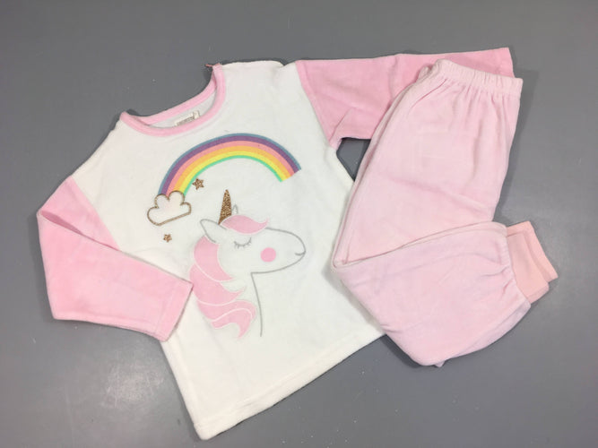 Pyjama 2pcs velours blanc/rose licorne, moins cher chez Petit Kiwi
