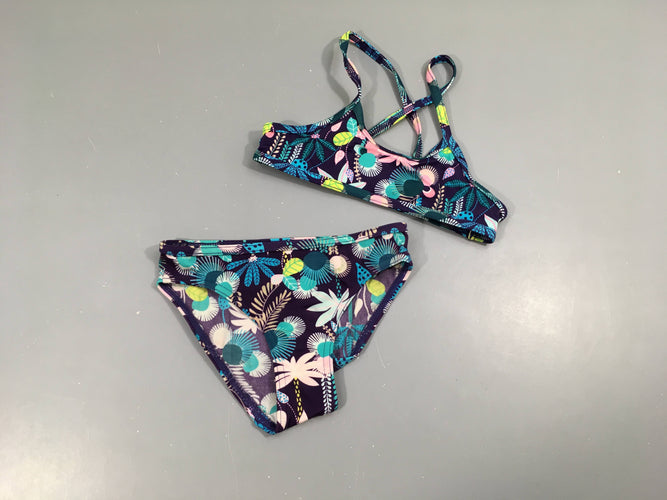 Bikini mauve foncé feuillage Olaian (taille estimée 5-6a), moins cher chez Petit Kiwi