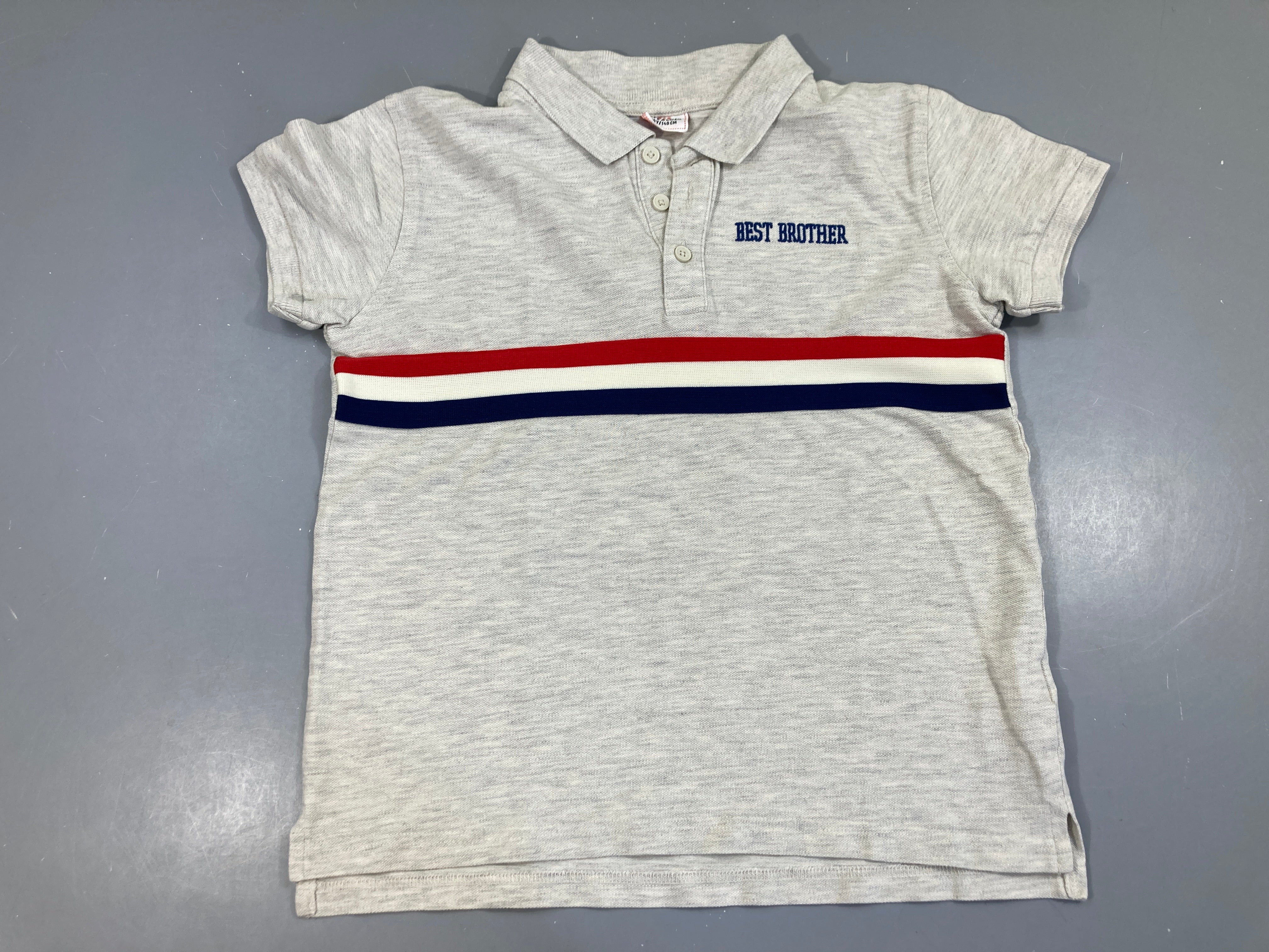 Polo m.c gris rayé bleu/blanc/rouge best brother