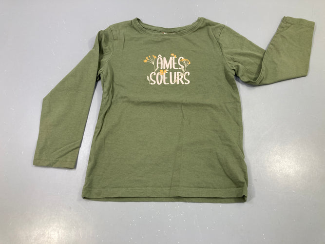 T-shirt m.l vert kaki texte Âmes soeurs fleurs, moins cher chez Petit Kiwi