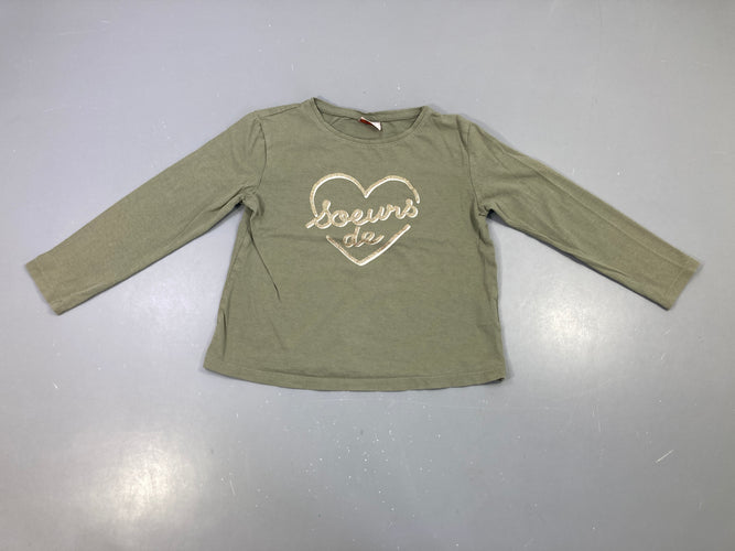 T-shirt m.l vert kaki coeur pailleté soeurs de, moins cher chez Petit Kiwi