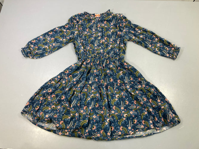 Robe m.l bleue fleurie manches froncées, moins cher chez Petit Kiwi