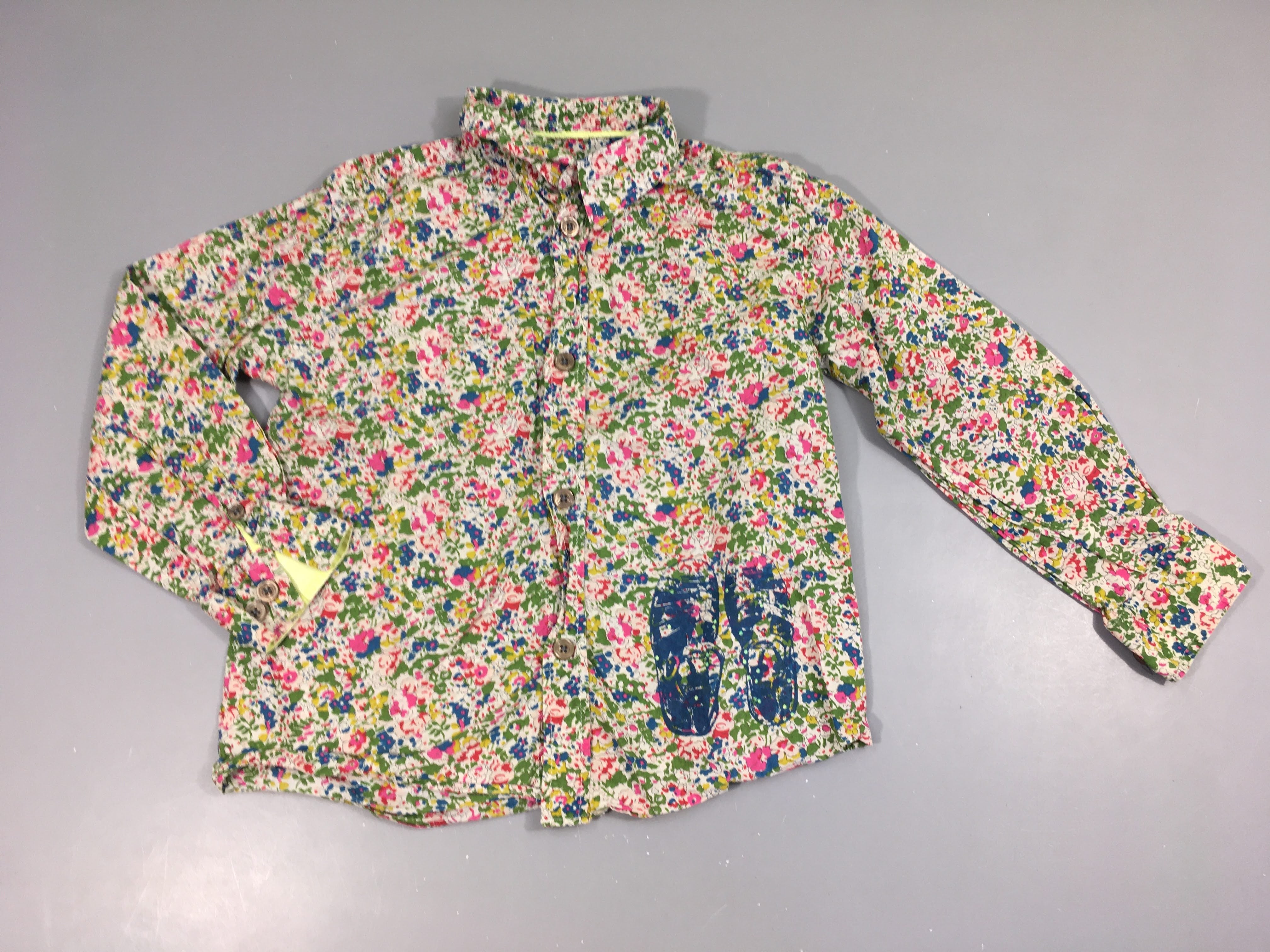 Chemisiser blanc fleuri vert-bleu-rose