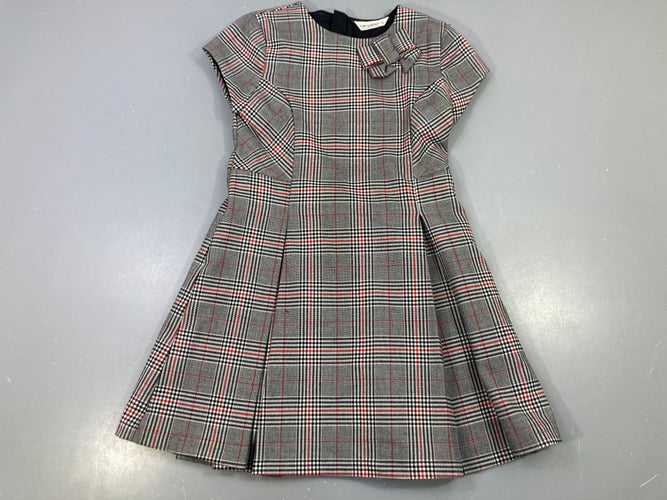 Robe m.c grise carreaux rouge noeud, moins cher chez Petit Kiwi