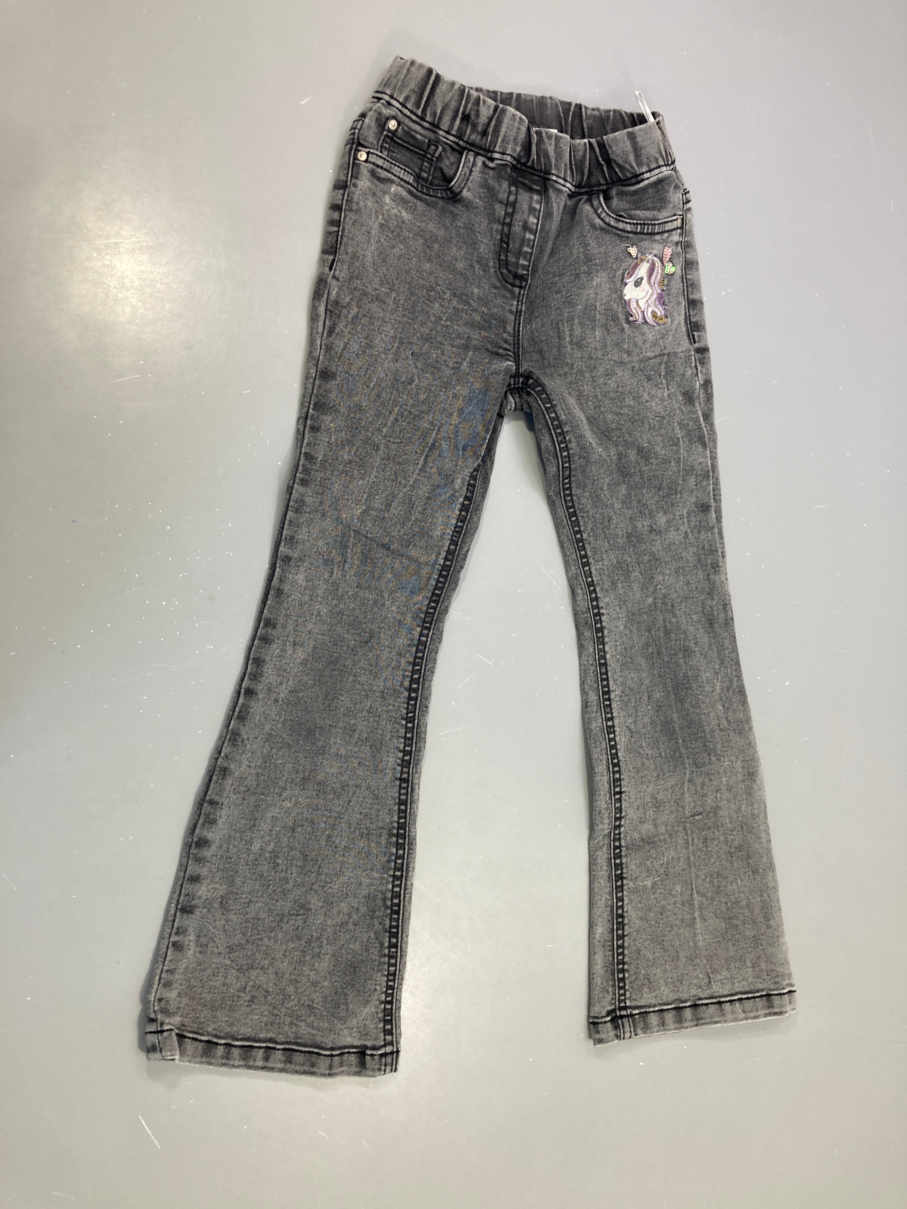 Pantalon jeans gris évasé licorne