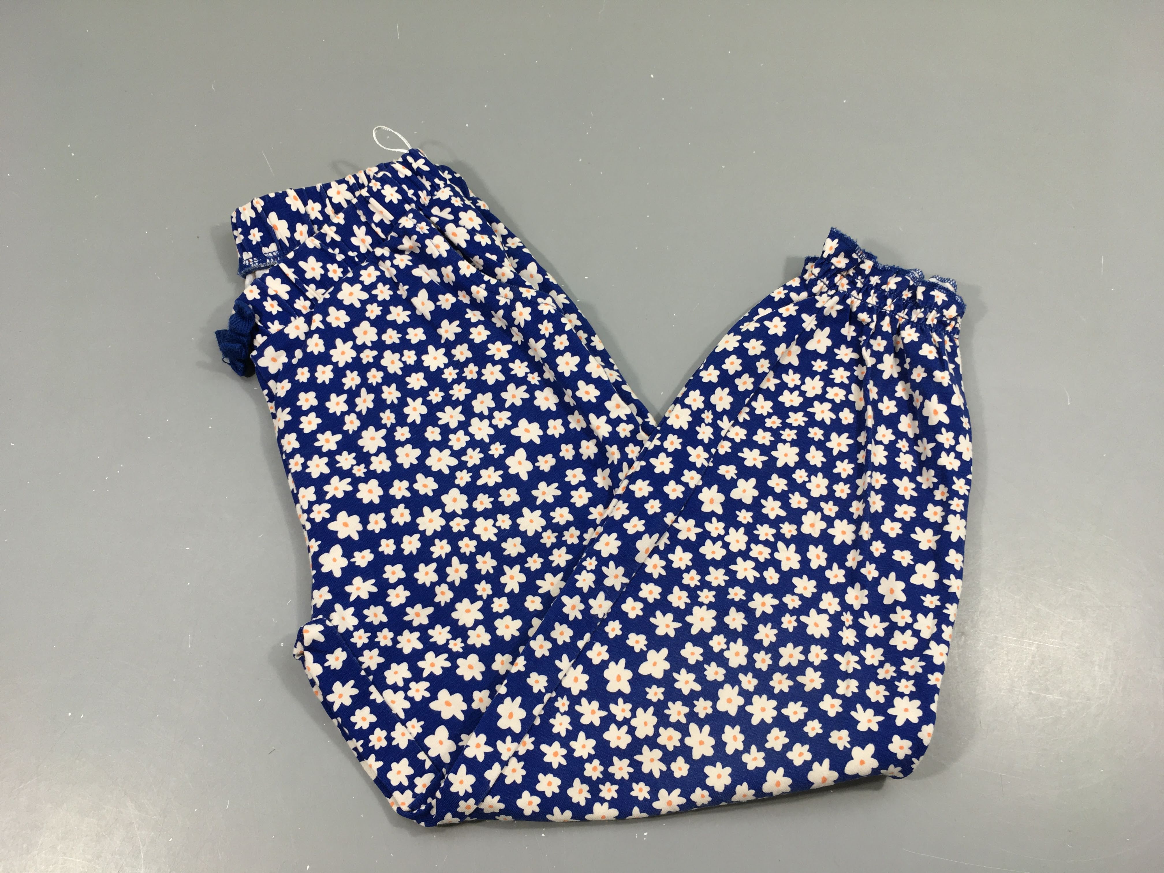 Pantalon jersey bleu fleuri taille et chevilles élastiques