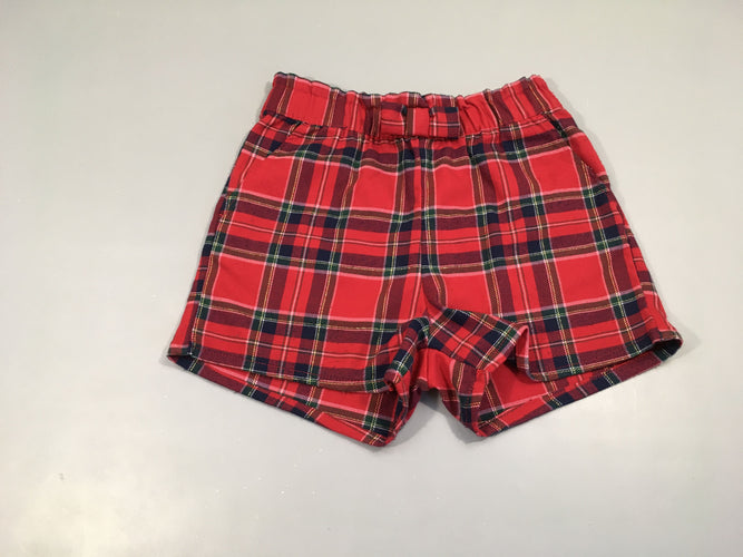 Short style tweed à carreaux rouge fils métalisé doré noeud taille élastique-Légèrement bouloché, moins cher chez Petit Kiwi