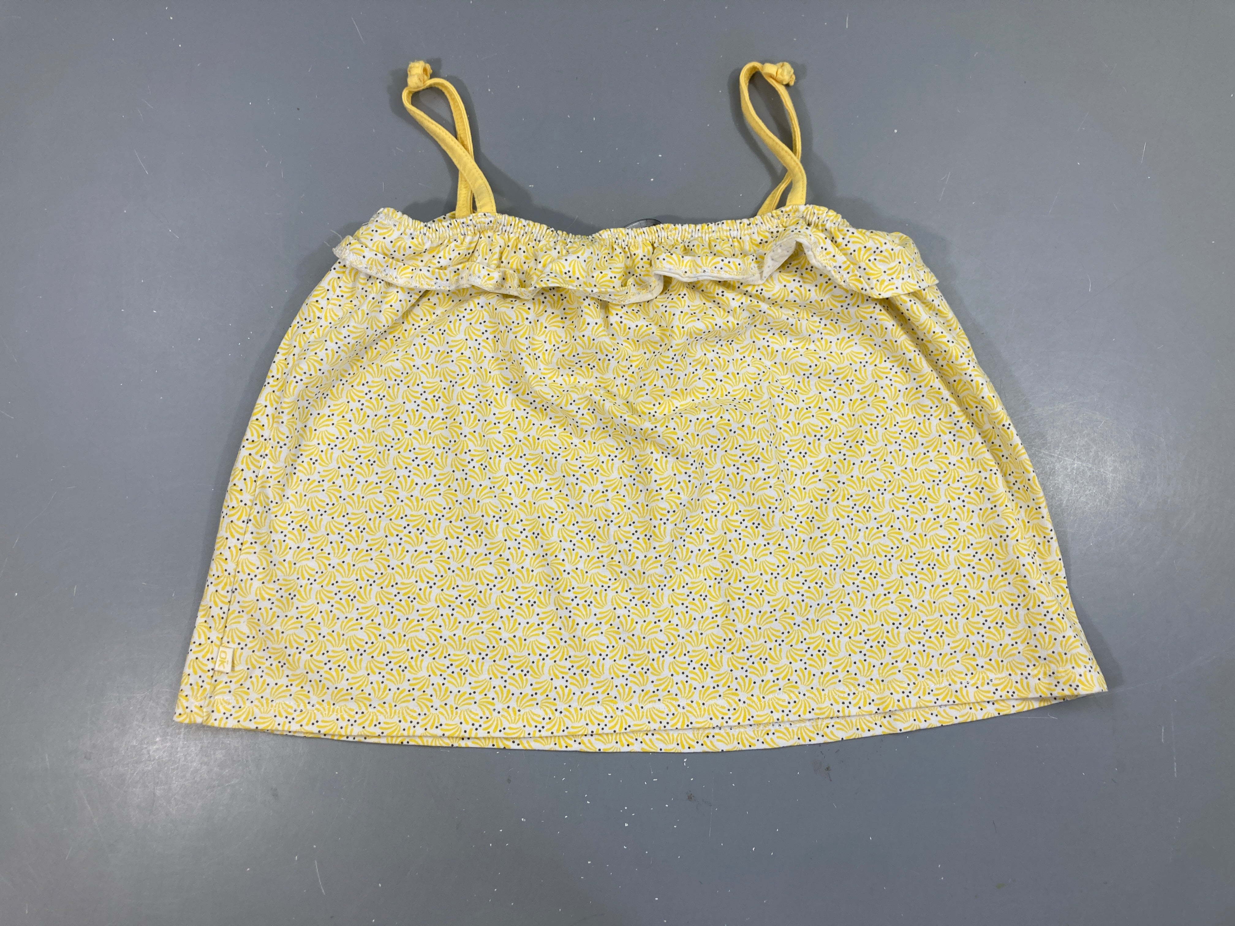 T-shirt fines bretelles blanc/jaune motifs volant