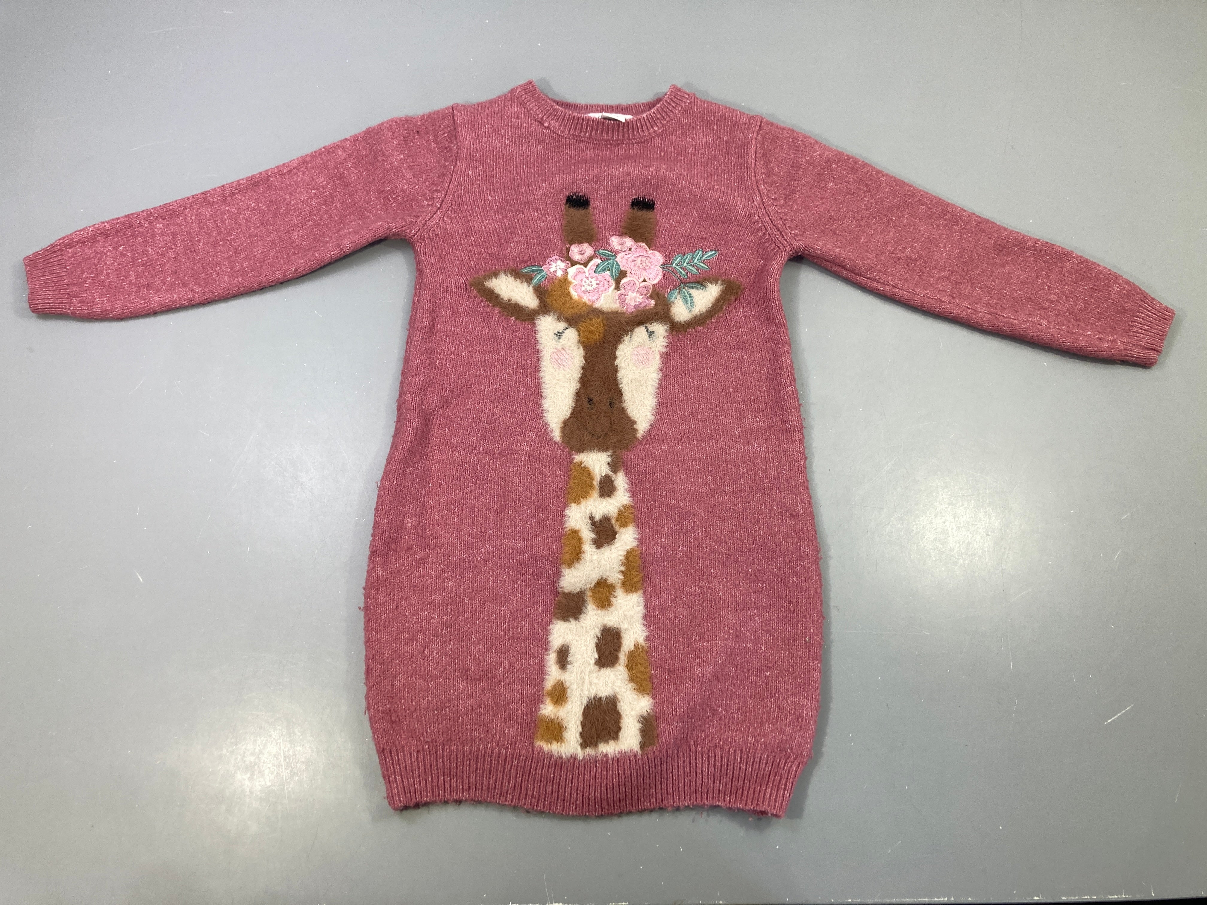 Robe pull m.l rose girafe brodée fleurs