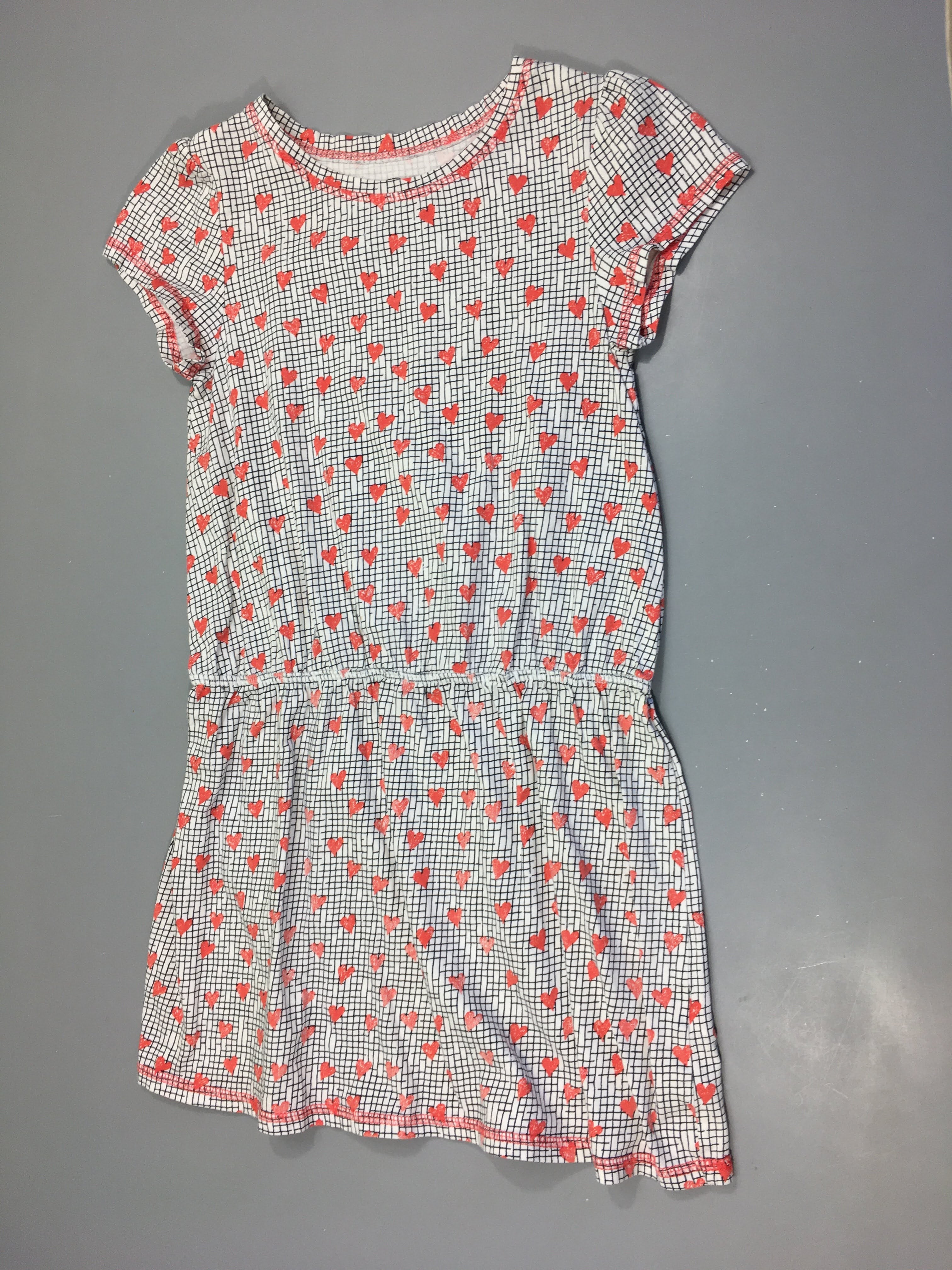 Robe m.c jersey blanche à carreaux coeurs