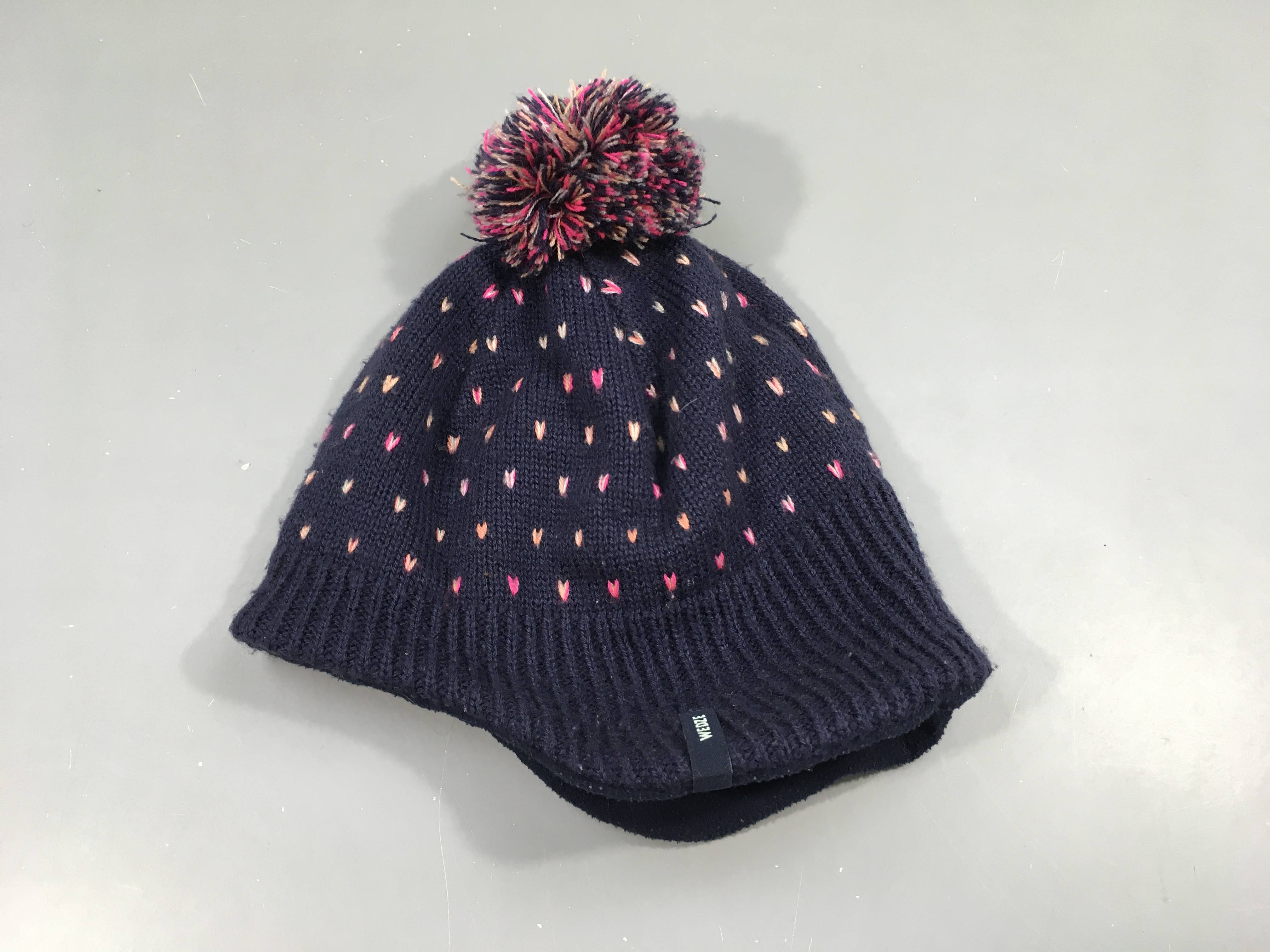 Bonnet bleu foncé coeurs pompon wed'ze