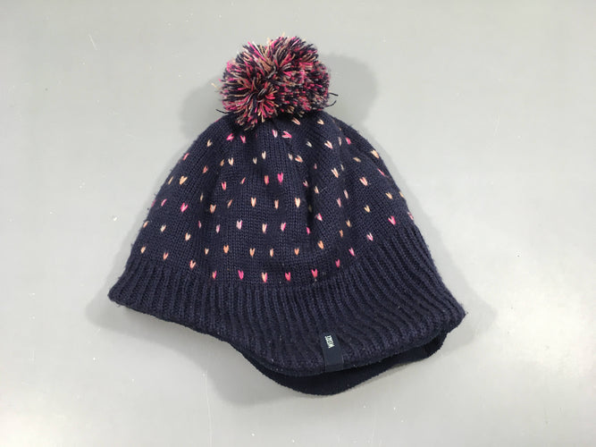 Bonnet bleu foncé coeurs pompon wed'ze, moins cher chez Petit Kiwi