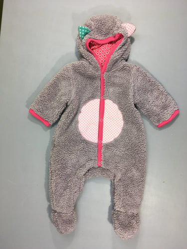 Combi pilote mauve grisé peluche capuche oreilles, moins cher chez Petit Kiwi