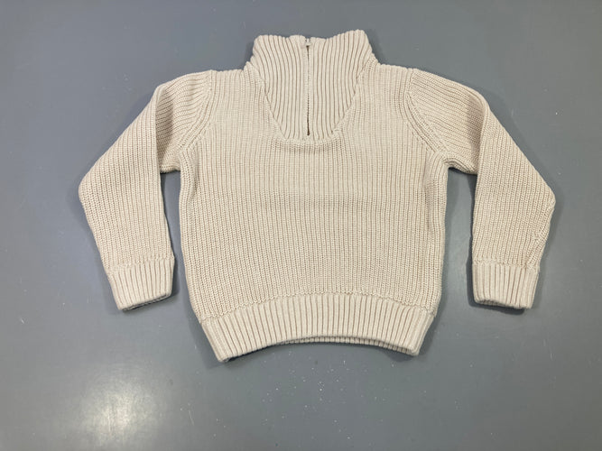 Pull écru tricot torsadé col zippé, moins cher chez Petit Kiwi