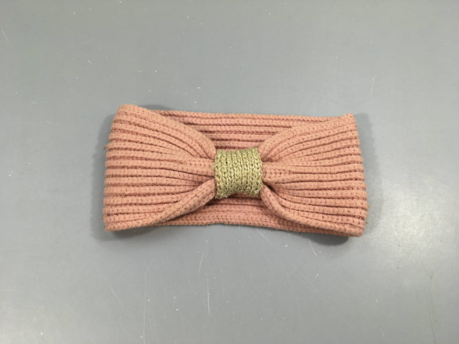 Bandeau mailles rose clair noeud doré, bouloché, moins cher chez Petit Kiwi