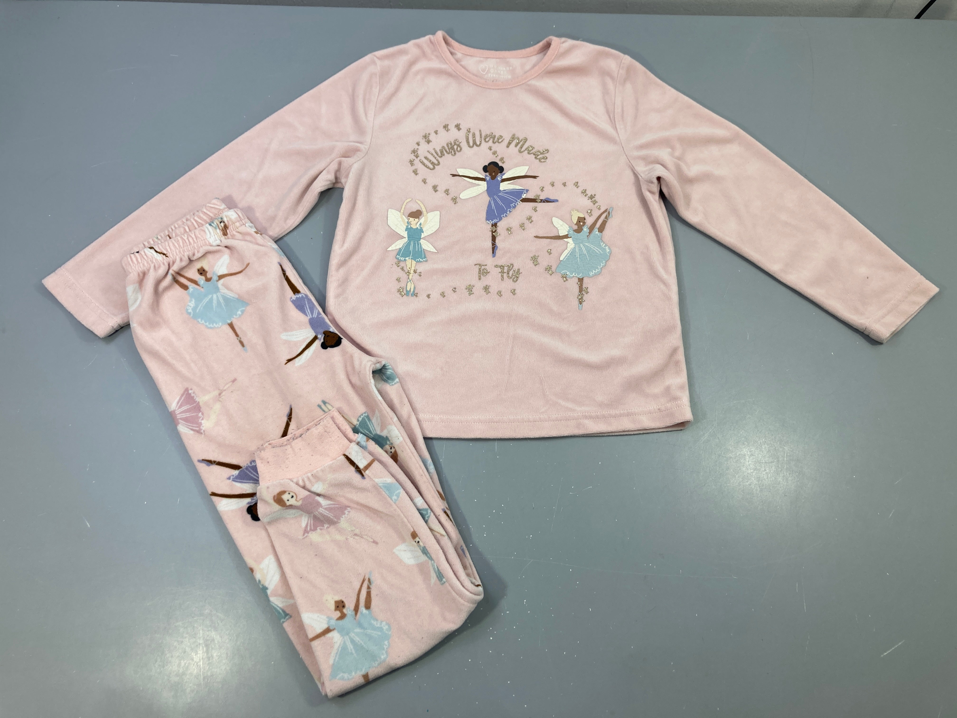 Pyjama velours 2pcs rose fées ballerines