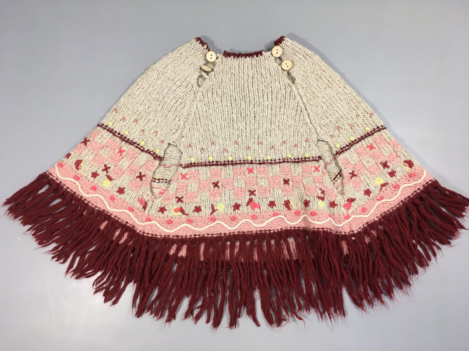 Poncho beige-rose-bordeau 15%Laine, moins cher chez Petit Kiwi