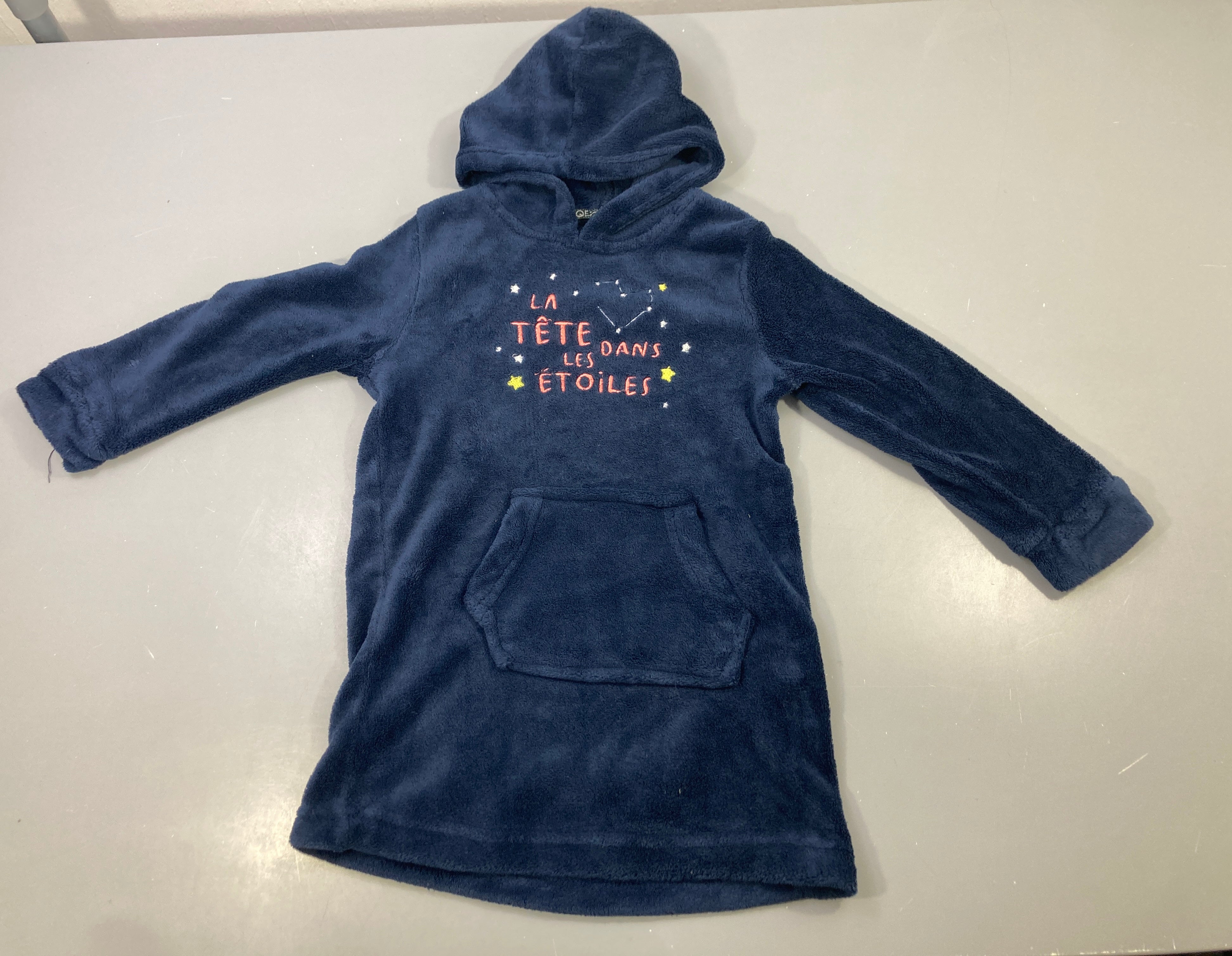 Robe de nuit m.l bleu marine velours capuche étoiles