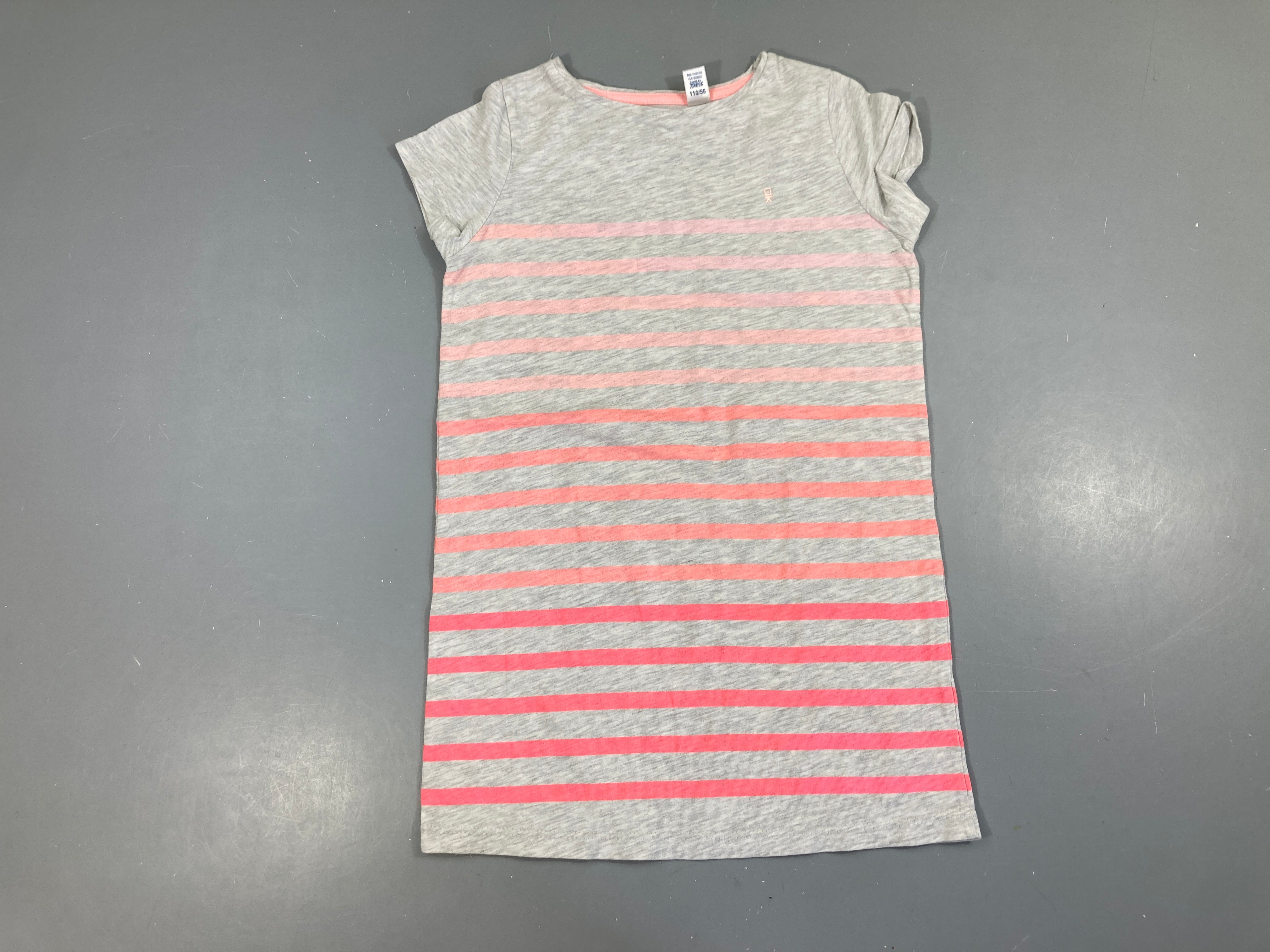 Robe m.c grise flammé rayé rose