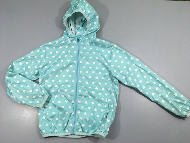 Veste coupe-vent légère zippée bleu clair coeurs à capuche, moins cher chez Petit Kiwi