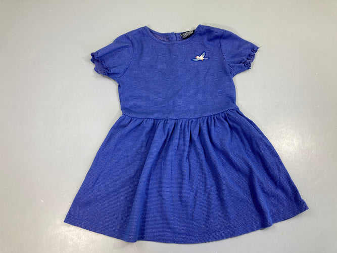 Robe m.c jersey bleu fil irisé oiseau, moins cher chez Petit Kiwi