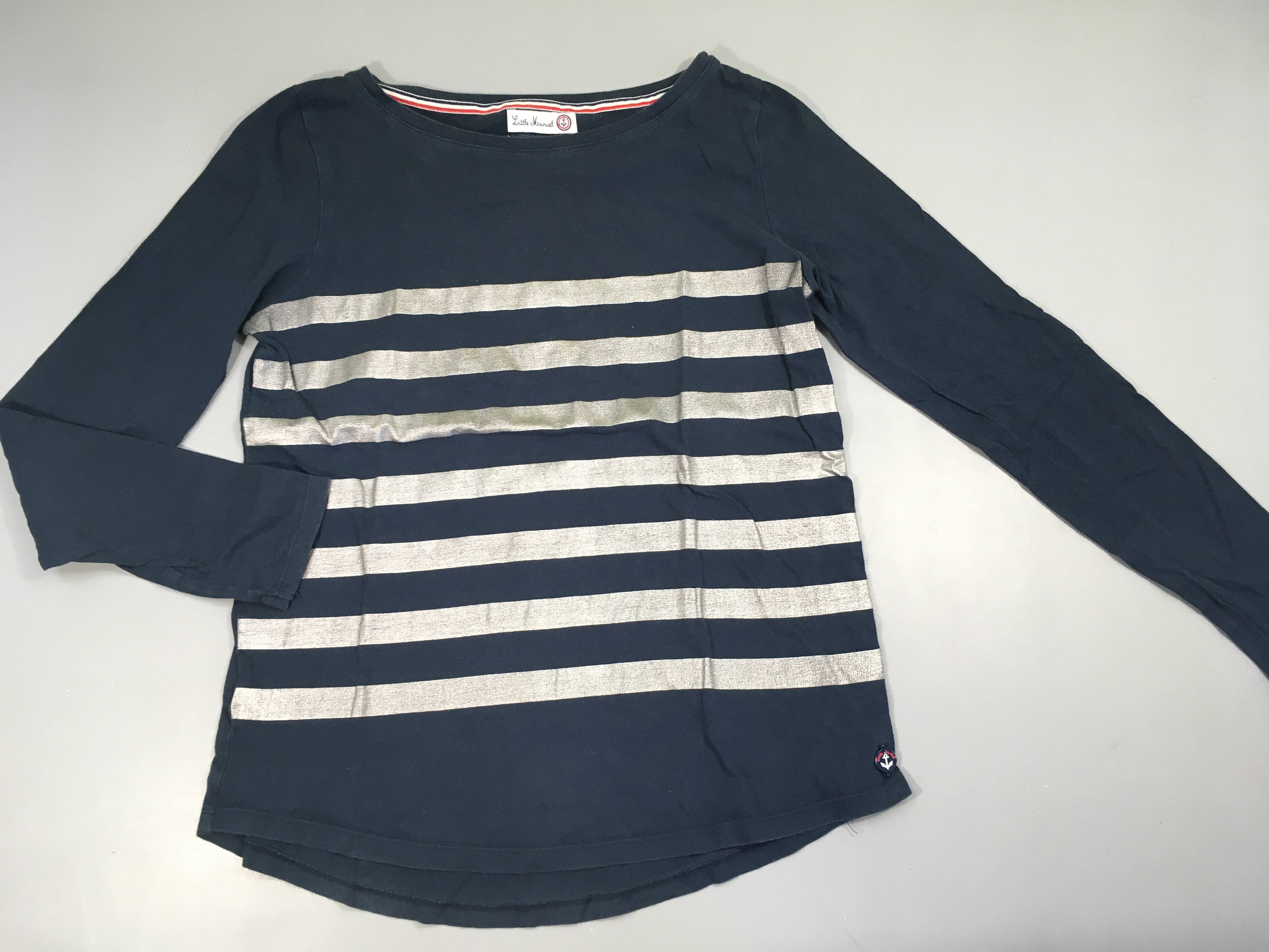 T-shirt m.l bleu rayé argenté légèrement bouloché