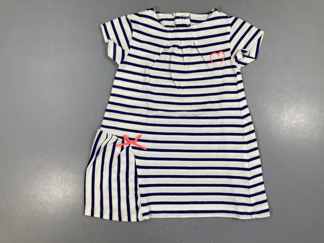 Robe m.c jersey blanc rayé bleu coeur, bouloché, moins cher chez Petit Kiwi