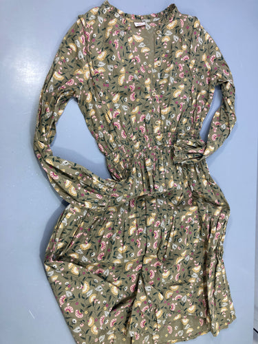 Robe m.l coton kaki à fleurs, moins cher chez Petit Kiwi