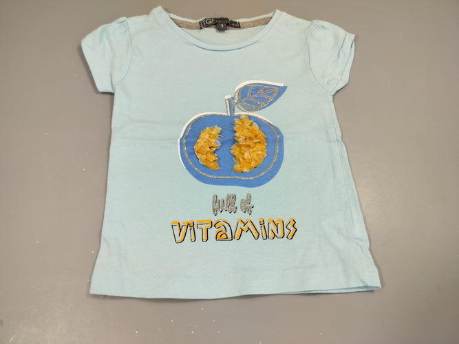 T-shirt m.c bleu, pomme. 3 Full of vitamins", moins cher chez Petit Kiwi