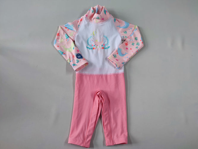 Combinaison anti-uv blanche/rose claire animaux marins UPF 50+, Nabaiji, moins cher chez Petit Kiwi