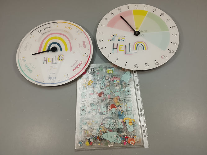 Ensemble d'horloges pédagogique My Little Concept avec ensemble d'autocollants pour permettre à l'enfant de planifier sa journée  et sa semaine et se repérer dans le temps. (Petit  coup dans une horloge), moins cher chez Petit Kiwi