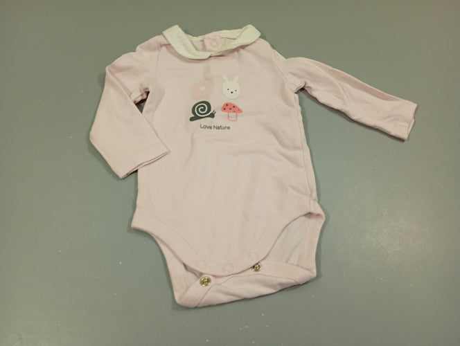Body m.l  rose clair, col blanc , tête de lapin, champignon,... "love nature", moins cher chez Petit Kiwi