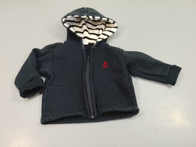 Gilet sweat zippé à capuche  bleu marine, poisson rouge, moins cher chez Petit Kiwi