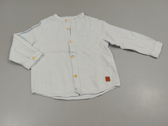 Chemise m.l  bleu  clair,motifs blancs, col mao, poche chino, moins cher chez Petit Kiwi