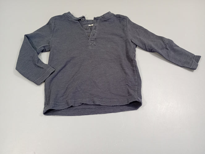 T-shirt m.l bleu marine texturé , 3 petits boutons, moins cher chez Petit Kiwi