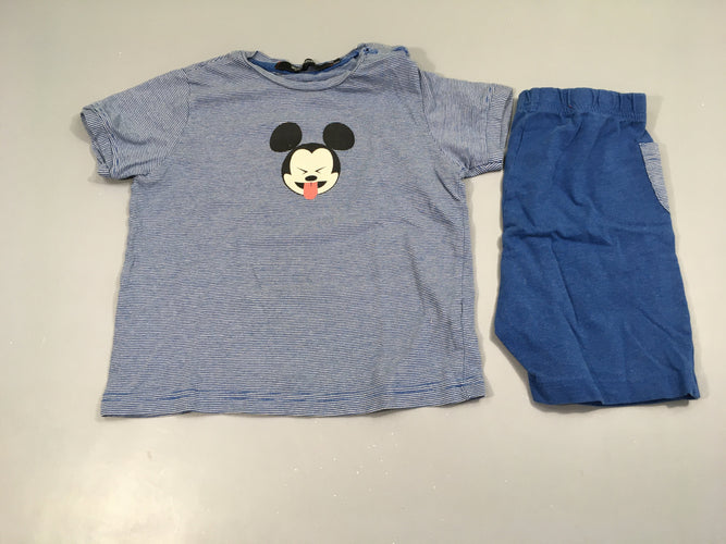 Pyjashort 2pcs jersey bleu rayé Mickey, légèrement bouloché, moins cher chez Petit Kiwi