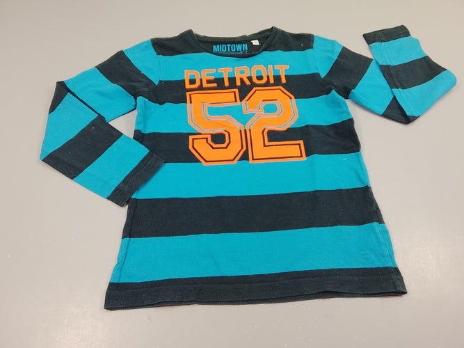 T-shirt m.l rayé bleu marine, bleu "Detroit 52", très légèrement bouloché, moins cher chez Petit Kiwi