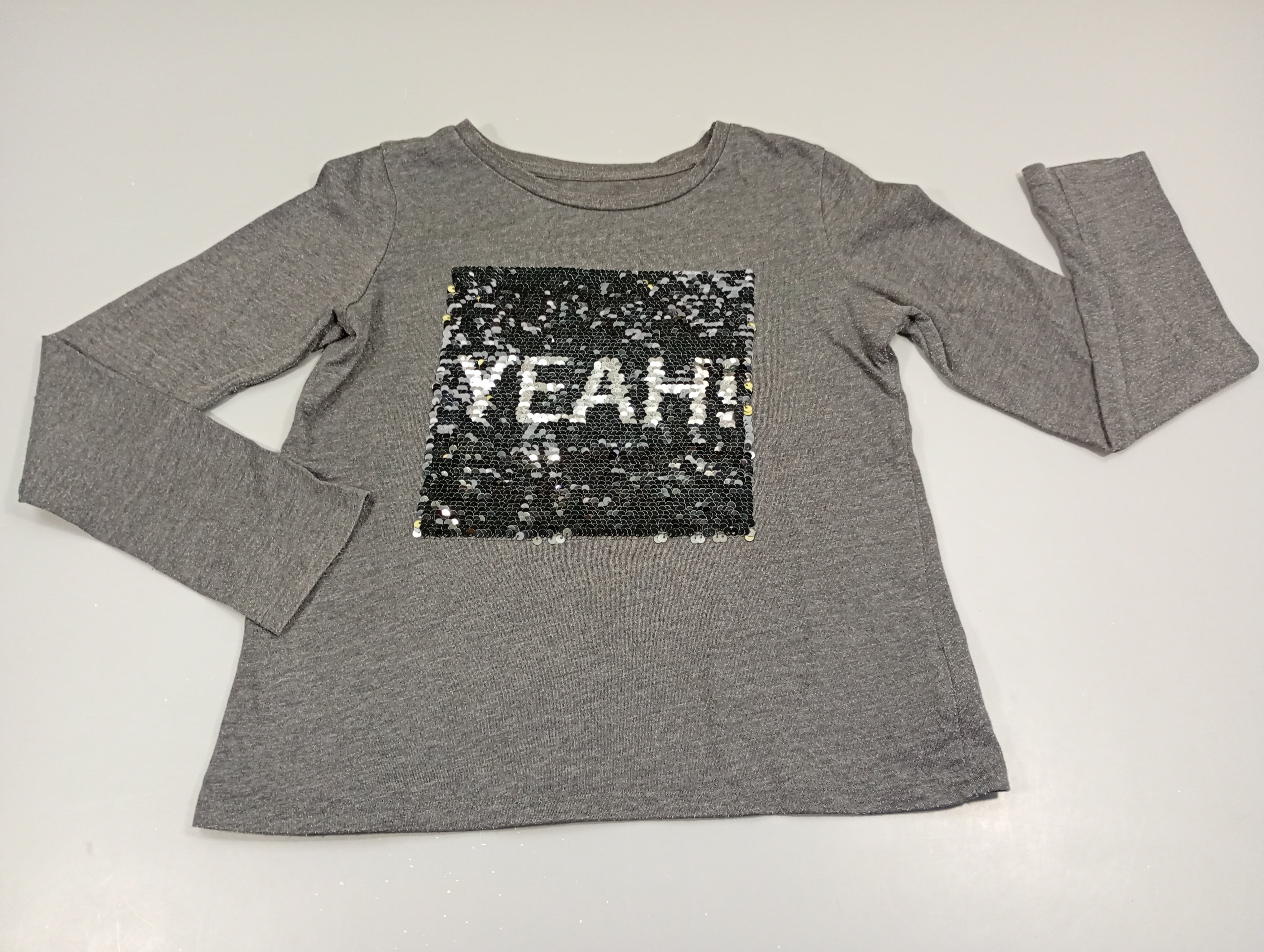 T-shirt m.l gris chiné sequins réversibles noirs / argentés 