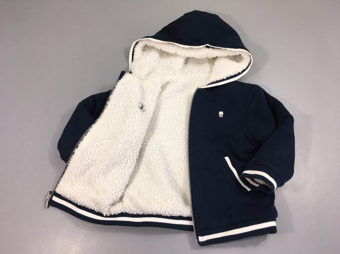 Sweat zippé à capuche bleu foncé réversibles peluche blanc, moins cher chez Petit Kiwi