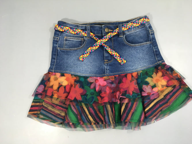 Jupe en jean/voile coloré + Ceinture tressées multicolore, moins cher chez Petit Kiwi