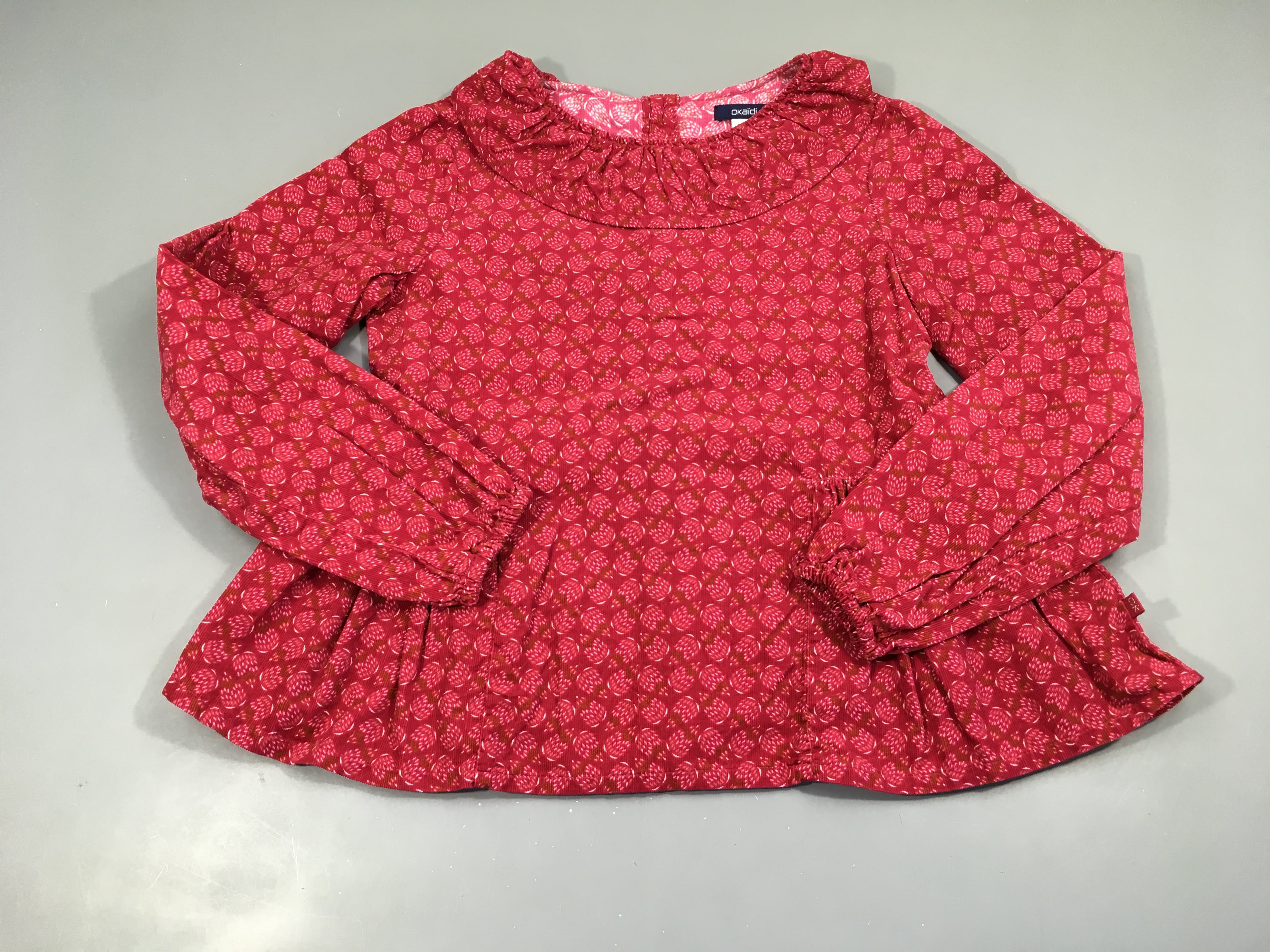 Blouse ml velours rose foncé motifs