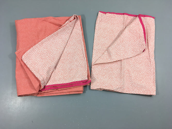 Ensemble draps de lit 120x60cm gris chiné corail pois drap housse/taie, moins cher chez Petit Kiwi