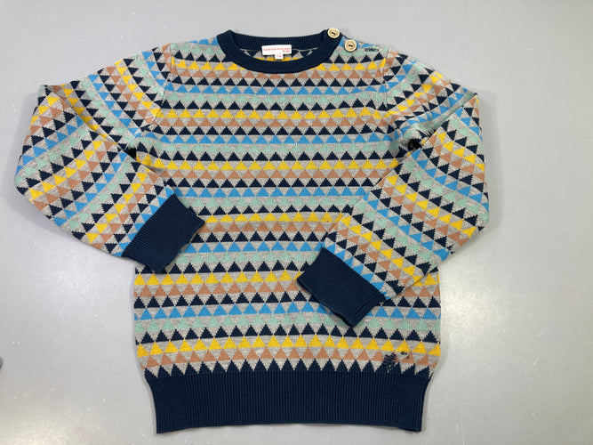 Pull coton losanges multicolore, bouton épaule, moins cher chez Petit Kiwi