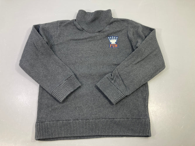 Pull coton gris foncé col montant, moins cher chez Petit Kiwi