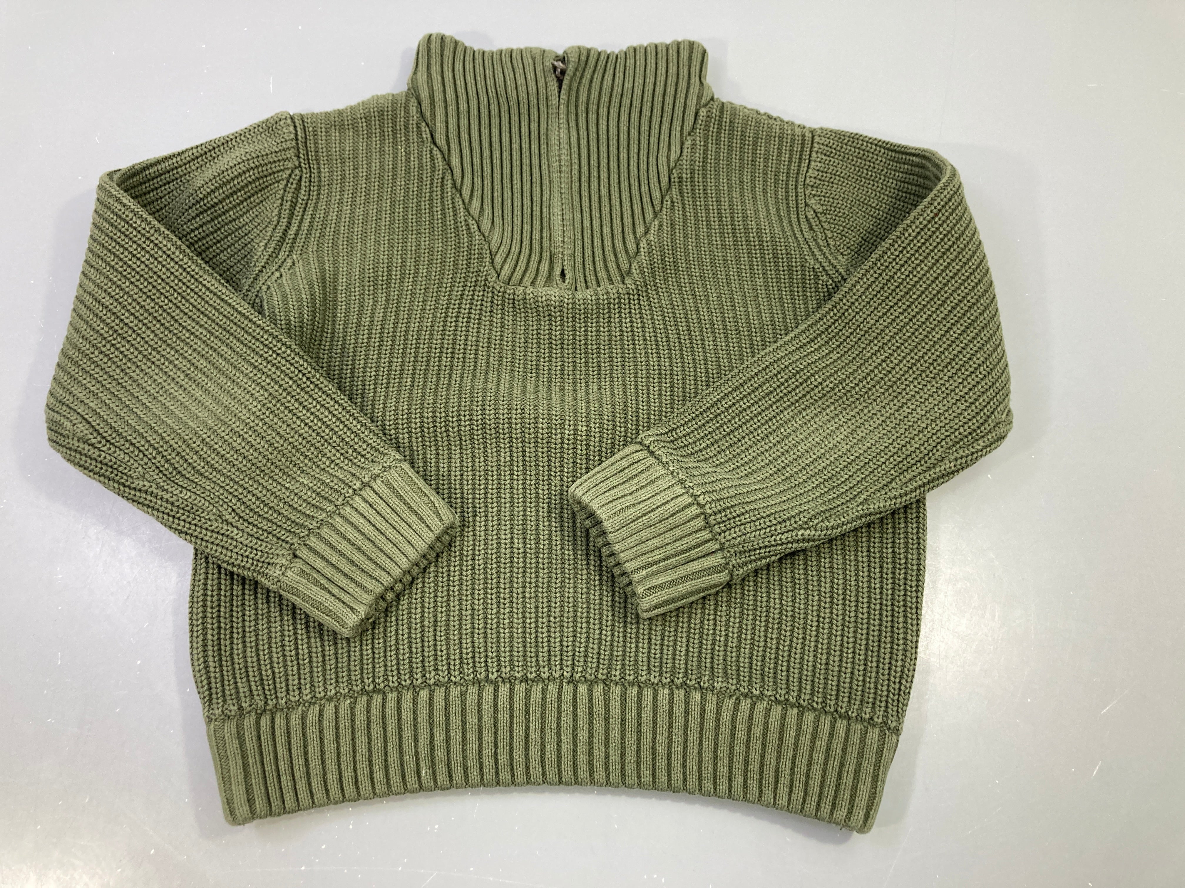 Pull kaki coton col montant zip