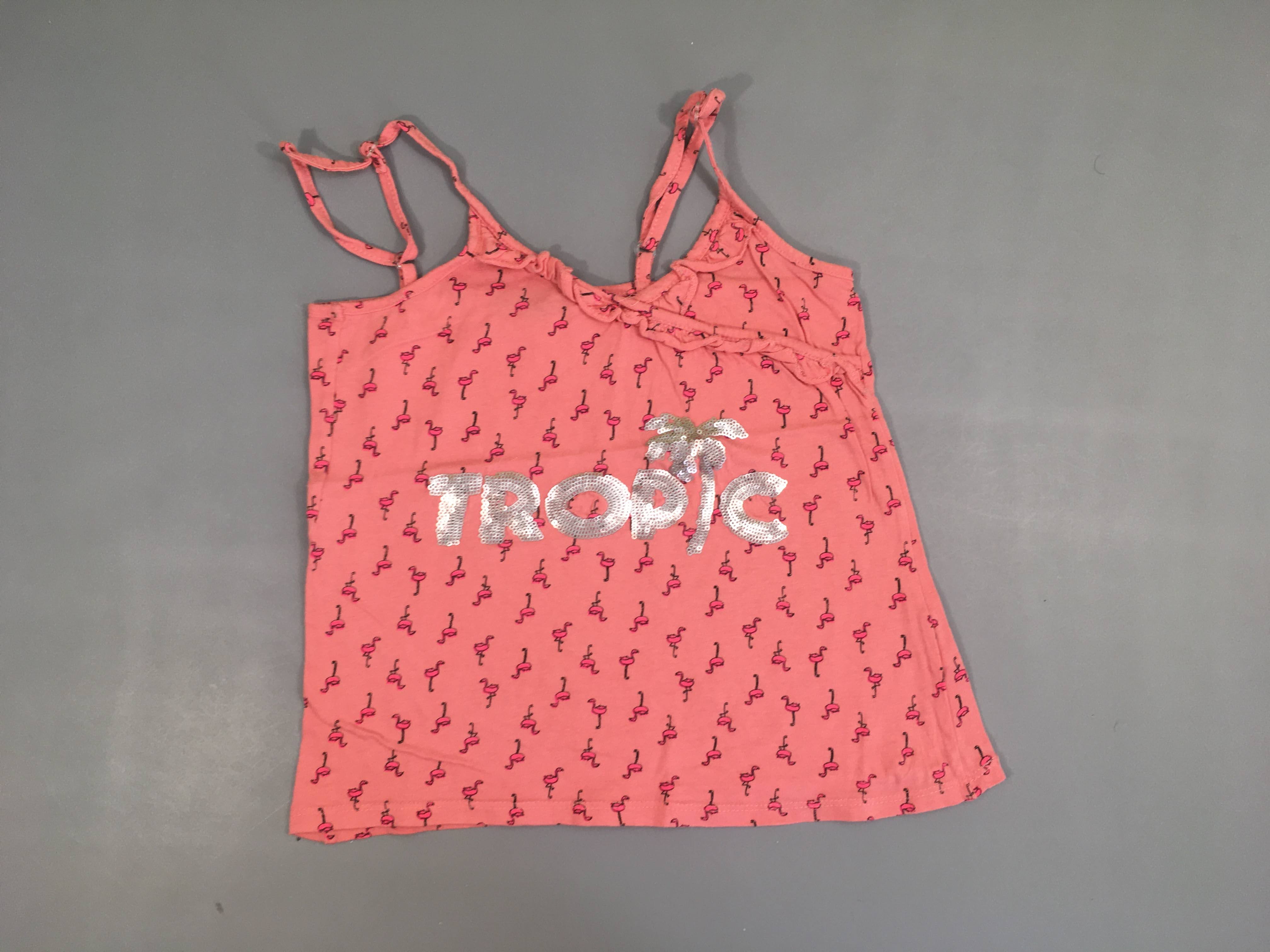 T-shirt fines bretelles rose flamands roses tropic sequins