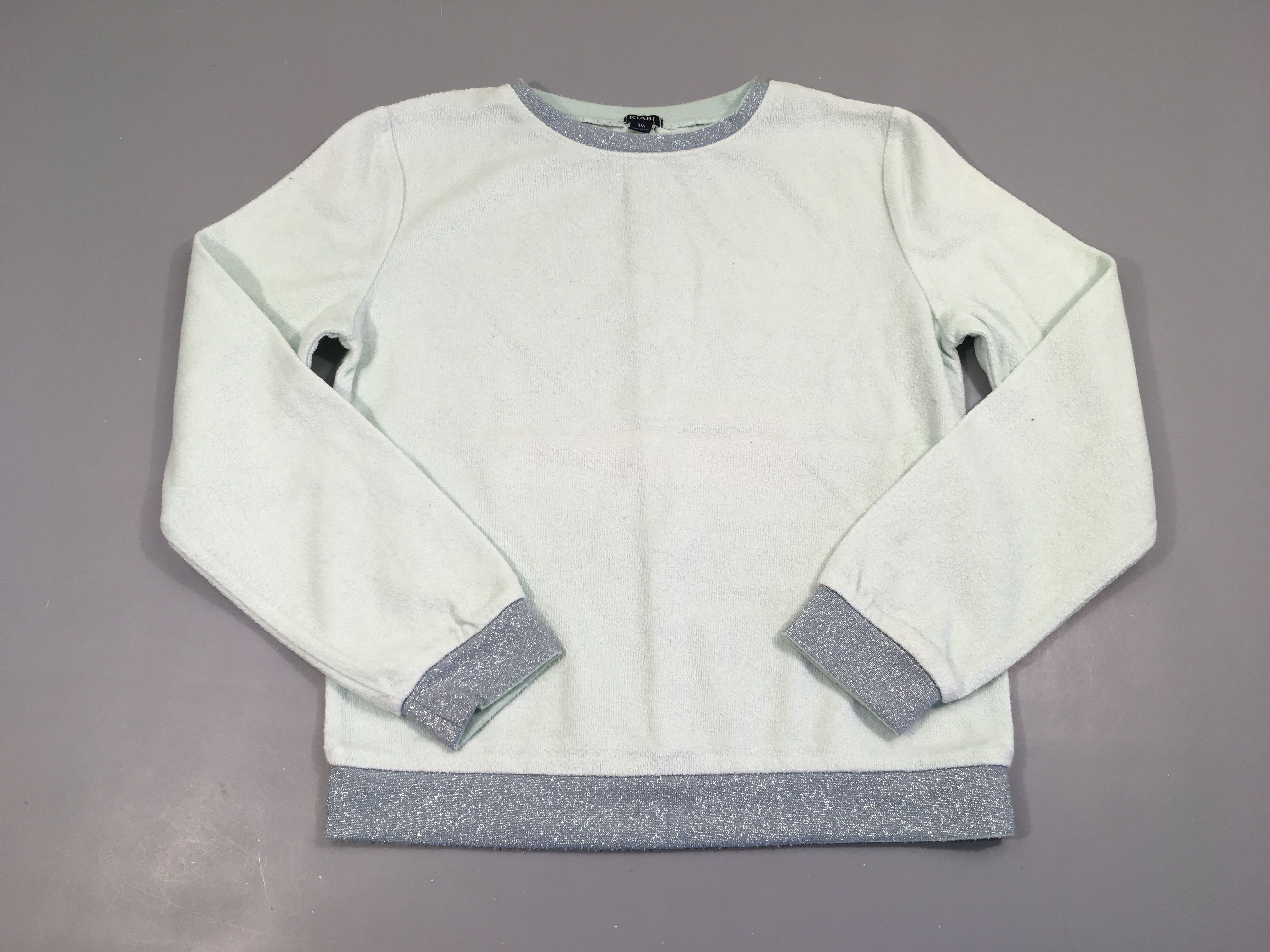 Pull éponge vert d'eau bords foncé irisés